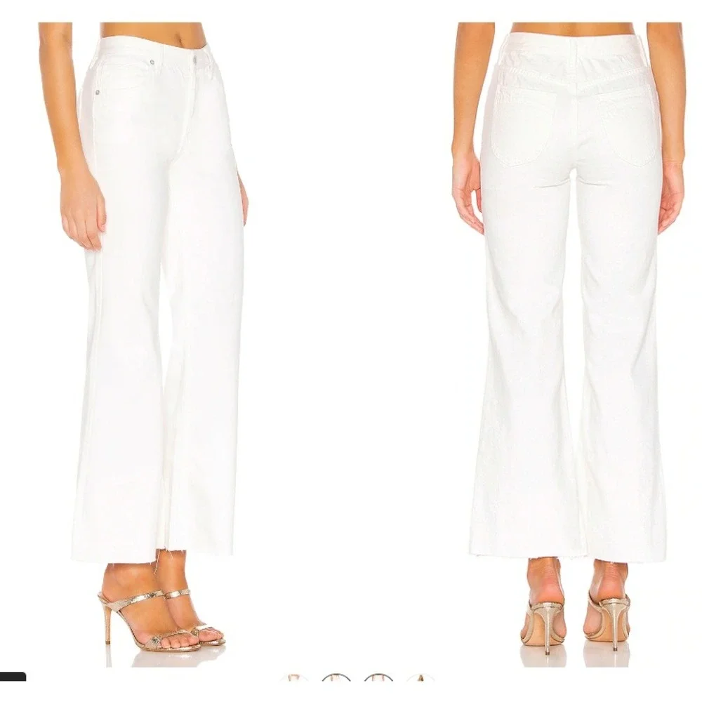 Free People Jeans High Rise Straight Flare 28 White Button Fly Raw Hem Coastal